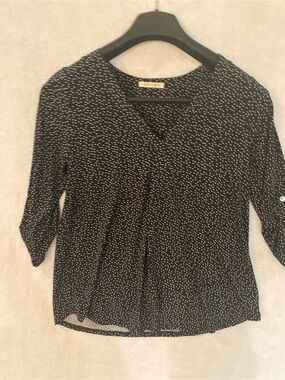 Beacon Black White Polka Dot V-Neck Blouse US S